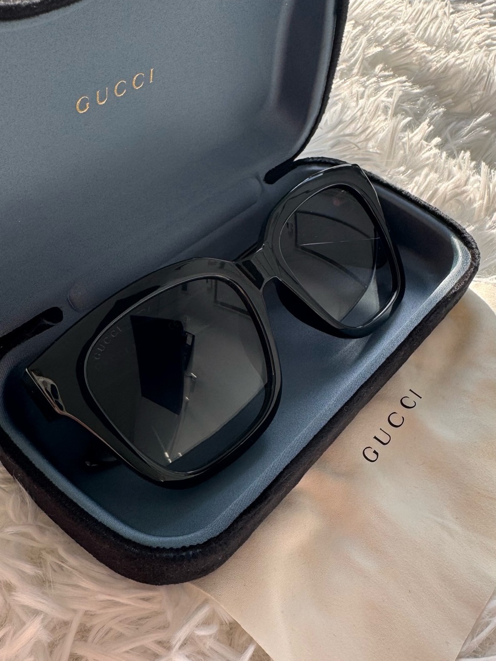 Gucci Glossy Black Square Oversized Sunglasses